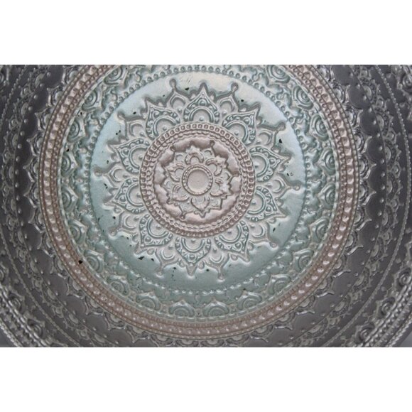 Artistic Accents Turkish Glass Serving Bowl Mandala Teal Terracotta Brown Silver - Picture 7 of 7